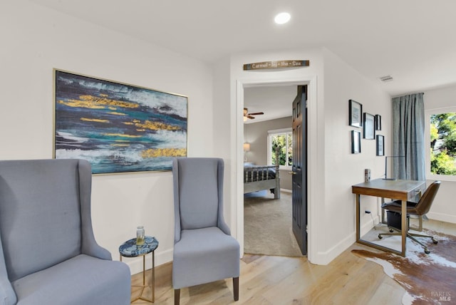 living area featuring light hardwood / wood-style flooring and a wealth of natural light