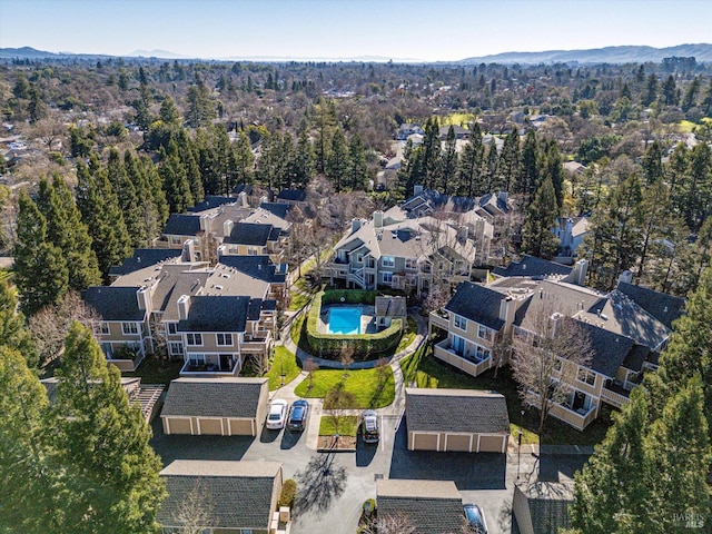 drone / aerial view featuring a mountain view