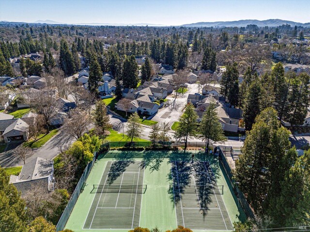 drone / aerial view featuring a mountain view