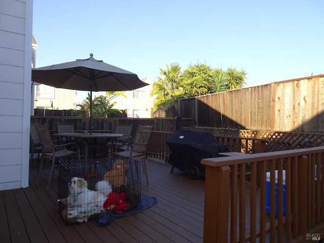 wooden terrace with grilling area