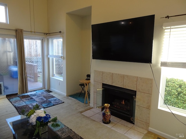 living room with a fireplace