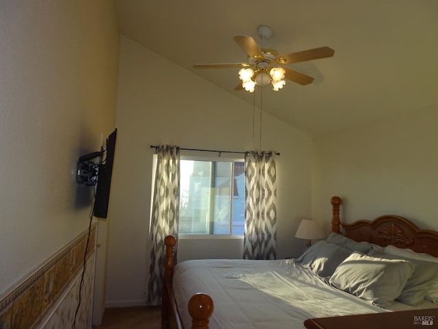 bedroom with vaulted ceiling and ceiling fan