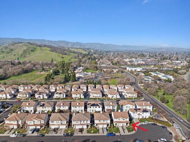 birds eye view of property featuring a residential view and a mountain view