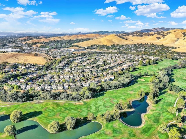 aerial view with a water and mountain view