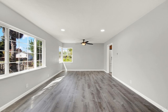 unfurnished room with wood-type flooring and ceiling fan