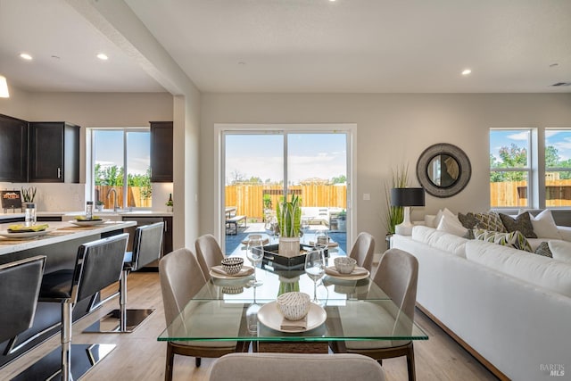 dining space featuring light hardwood / wood-style floors