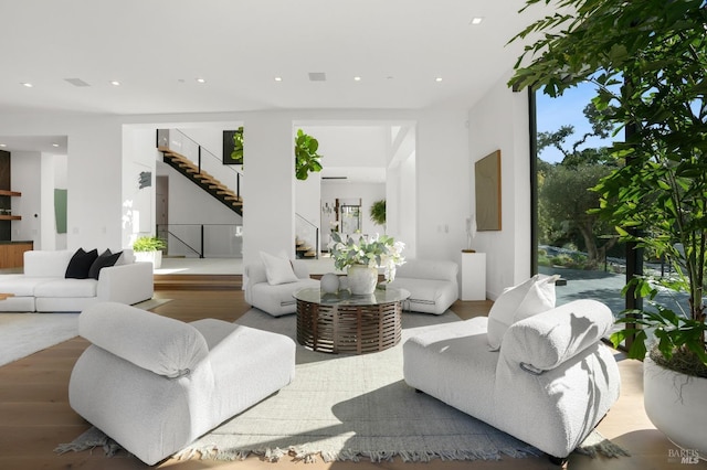 living room with hardwood / wood-style flooring