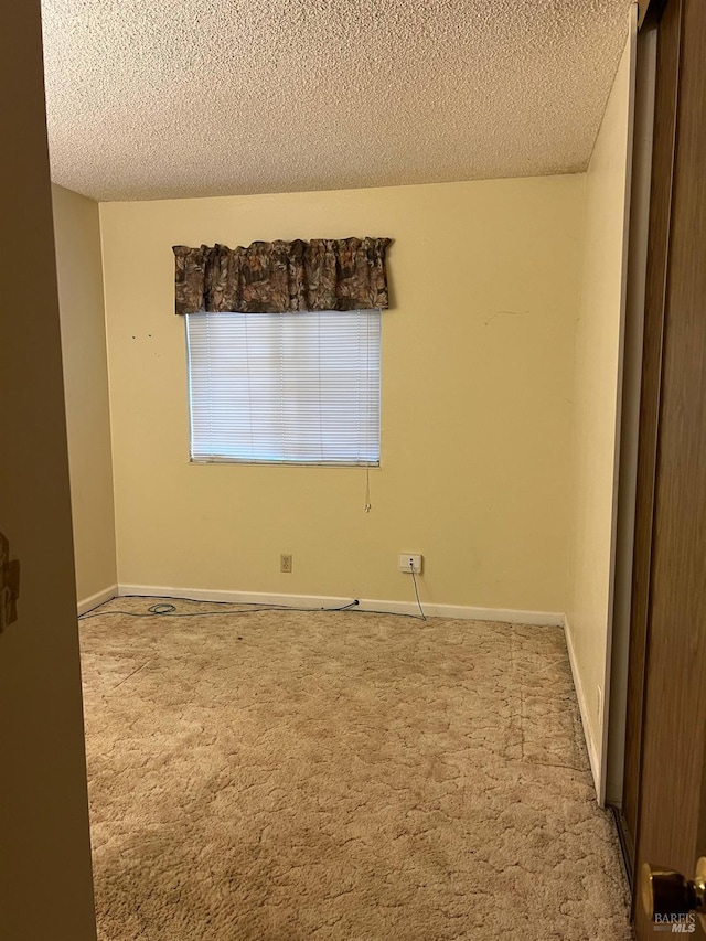 empty room featuring a textured ceiling and light carpet