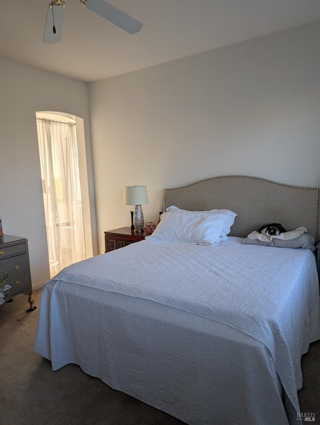 bedroom with carpet floors and ceiling fan