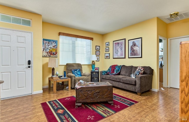 living room with hardwood / wood-style floors