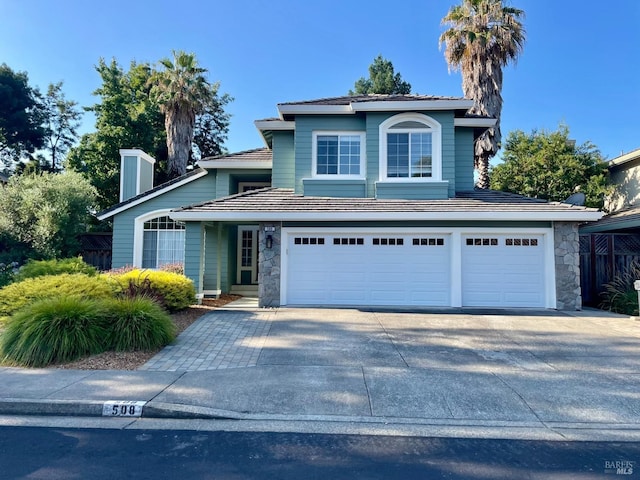 view of front property with a garage