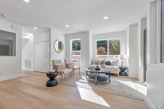 living area featuring light wood-type flooring