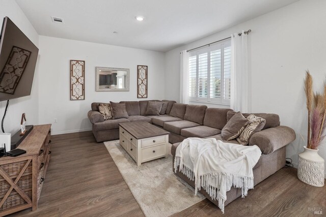 living room with hardwood / wood-style floors