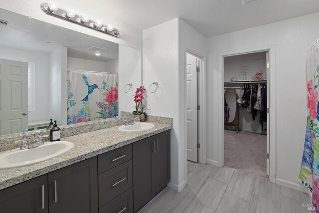 bathroom featuring vanity and a shower with shower curtain