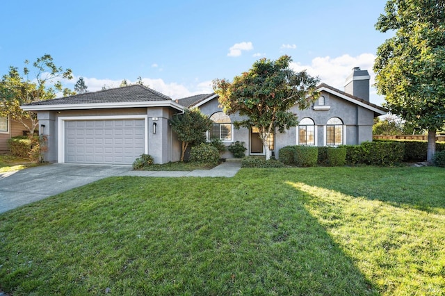 view of front facade featuring a garage and a front yard