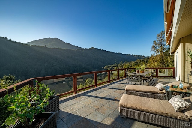 view of patio with a mountain view