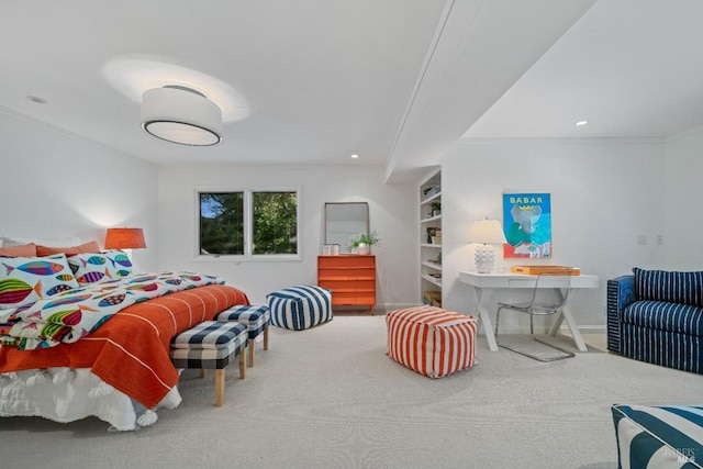 carpeted bedroom with crown molding