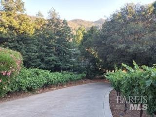 view of patio / terrace featuring a mountain view