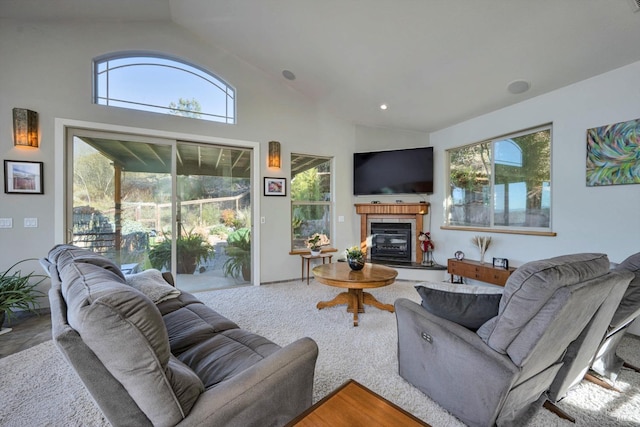 living room with lofted ceiling