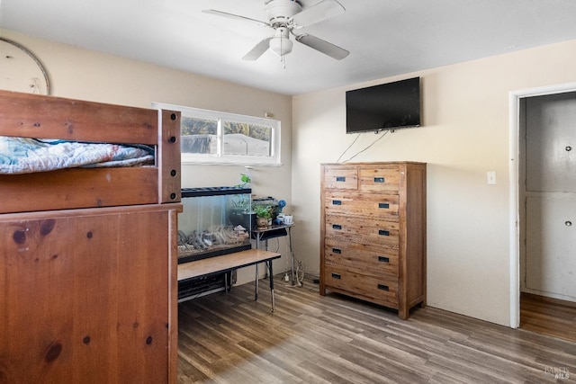 bedroom with hardwood / wood-style flooring and ceiling fan