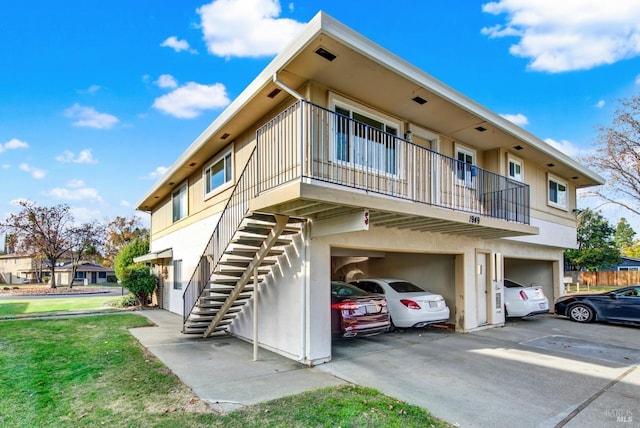 view of side of home with a garage