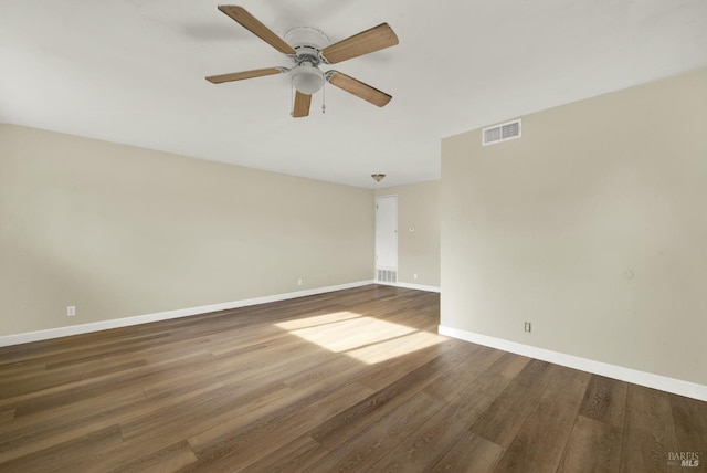 empty room featuring hardwood / wood-style flooring and ceiling fan