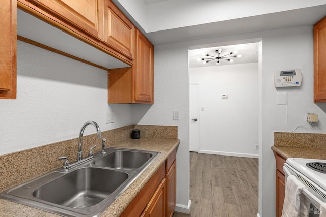 kitchen with sink and light hardwood / wood-style flooring