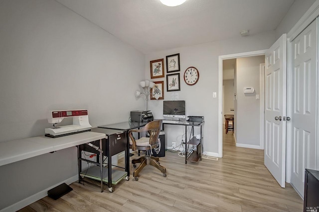 home office featuring light hardwood / wood-style flooring