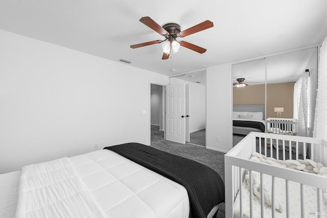 bedroom with carpet and ceiling fan