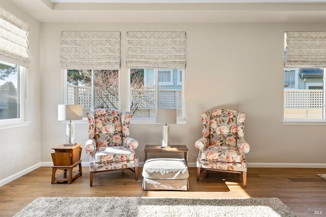 living area with hardwood / wood-style flooring