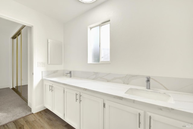 bathroom featuring vanity and hardwood / wood-style floors