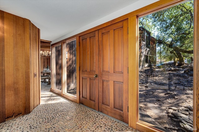 corridor with wooden walls