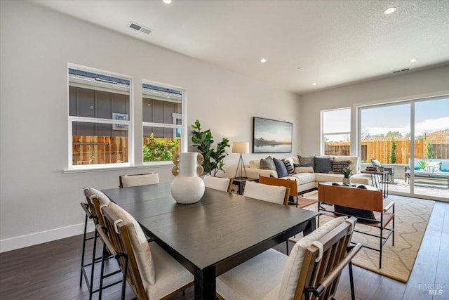 dining space featuring dark wood-type flooring