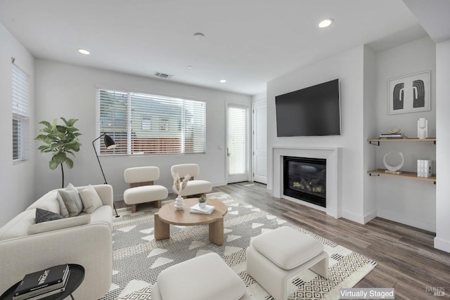 living room with hardwood / wood-style floors