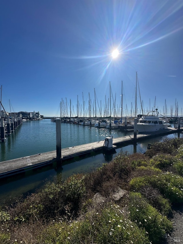 dock area featuring a water view