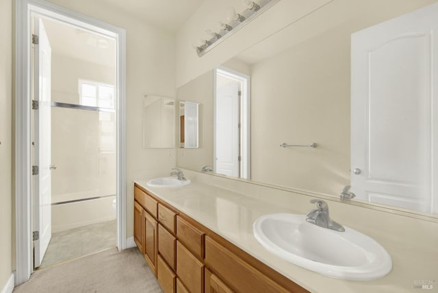 full bathroom with washtub / shower combination, vanity, and toilet