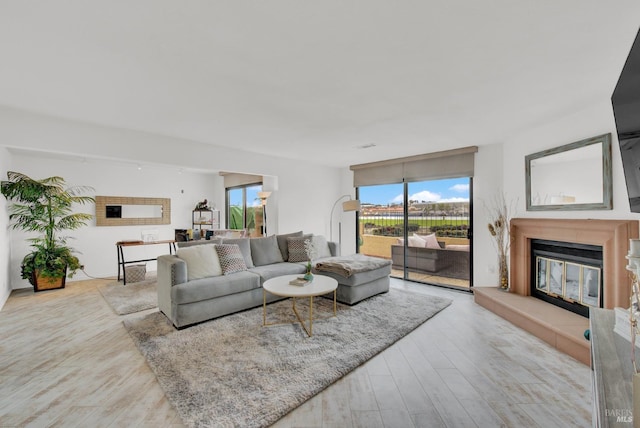 living room featuring light hardwood / wood-style floors and plenty of natural light