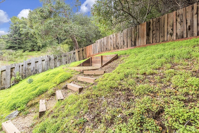 view of yard with a fenced backyard