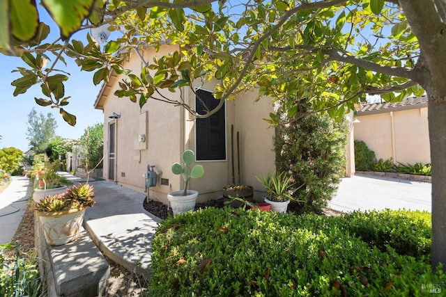 view of side of home featuring a patio