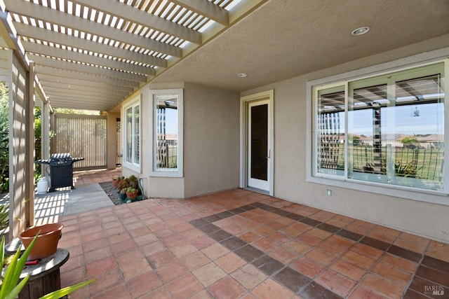 view of patio / terrace featuring a pergola and grilling area