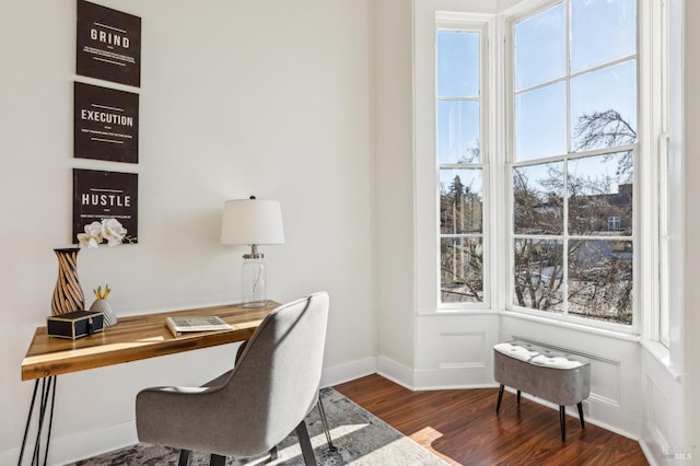 office space featuring dark wood-type flooring