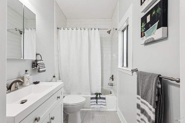 full bathroom featuring vanity, toilet, and shower / bath combo with shower curtain