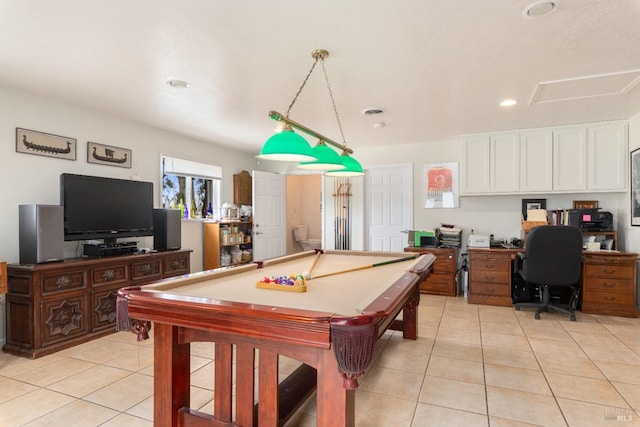 rec room featuring billiards and light tile patterned floors