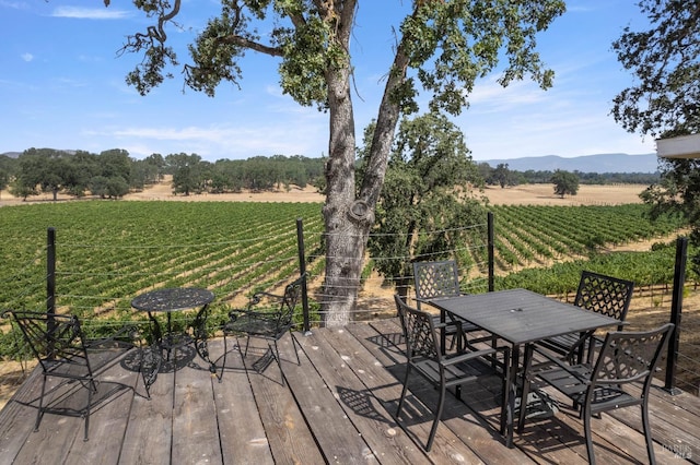 deck featuring a yard, a mountain view, and a rural view