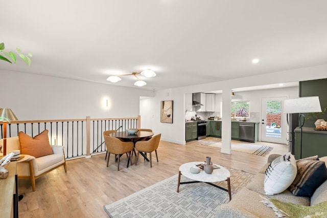 living room with light wood-type flooring