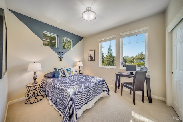 carpeted bedroom featuring a closet