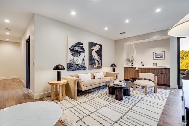 living room with light wood-type flooring