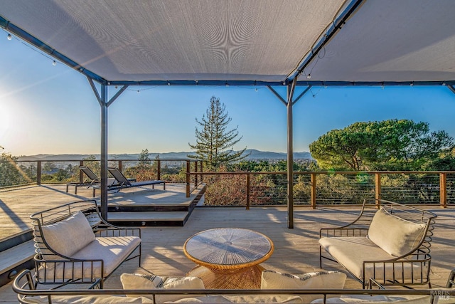 view of patio with a mountain view