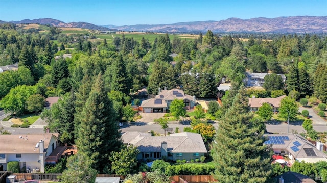 birds eye view of property with a residential view and a mountain view