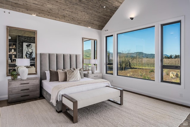 1212 Oak Knoll Ave, Napa, CA 94558 - bedroom with baseboards, wooden ceiling, high vaulted ceiling, and wood finished floors